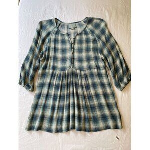 Anthropologie Maeve Women's Small Plaid Tunic Top 100% Rayon Button Front